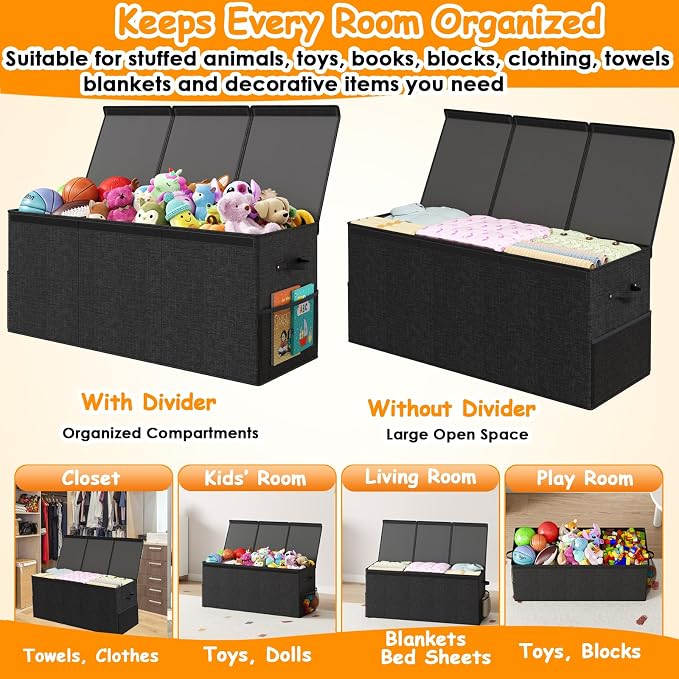 Extra Large Toy Box Chest with Lid, Kids Toy Storage Organizer for Boys Girls, Big Toy Bin Basket Extra Large Toy Storage Box for Living Room Playroom Nursery (40" x14" x16")