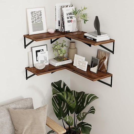 Axeman Deep Floating Shelves - 16 Inch Wide x 12 Inch Deep Walnut Wall Shelves Set of 2 - Rustic Wide Wood Wall Mounted Shelves for Room Decor & Storage