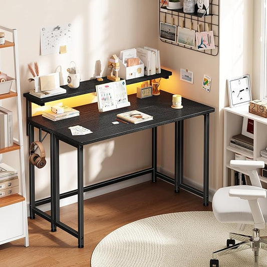 DurayLoly Folding Table with RGB Light for Small Space, 39.4" Folding Computer Desk for Space Saving Sofa Table for Couch, Home Work Office Desk with Monitor Stand, Easy to Fold with Hooks,Black