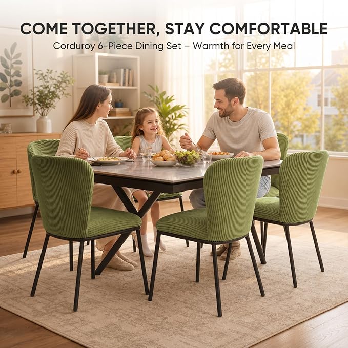 SIMTONAL Modern Dining Chairs Set of 4, Dining Chairs, Corduroy Fabric, Thickened Cushion, Easy to Clean & Assemble, for Dining Room/Living Room/Office, Green