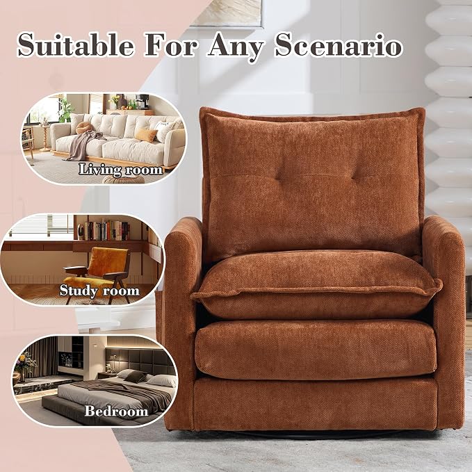 Swivel Accent Chair Set of 2, Modern Swivel Barrel Chair for Living Room, 360 Degree Comfy Square Accent Barrel Chair, Upholstered Sofa Armchair for Bedroom,Reading, Chenille, Brown