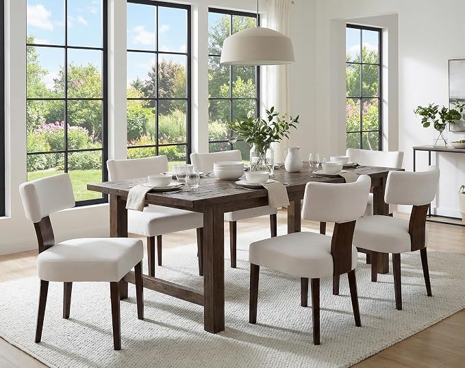 RIVOVA Set of 4 Modern Dining Chairs, Farmhouse Velvet Upholstered Dining Room Chairs Kitchen Chairs Side Armless Chairs with Curved Backrest Wood Legs, Cream