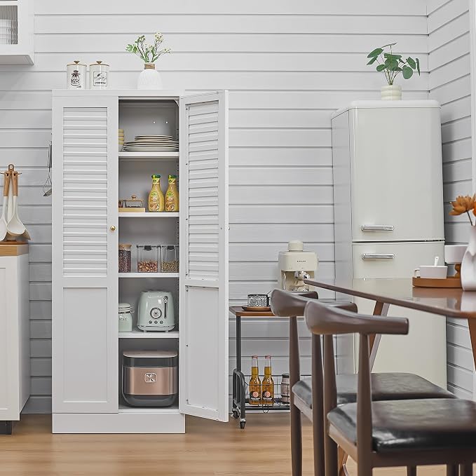 61'' Metal Pantry Cabinet, Steel Storage Cabinet for Kitchen & Home | Flexible Storage with Heavy-Duty Shelves,Stable Design with Floor Protection,Freestanding Structure