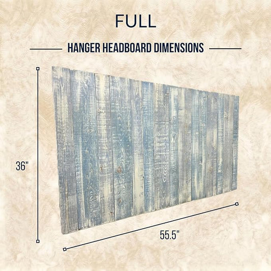Barn Walls Full Wood Headboard - Blue Powderwash Farmhouse Design - Wall Mounted Floating Headboard for Full Bed - Handcrafted Solid Wood - Easy No-Drill Installation