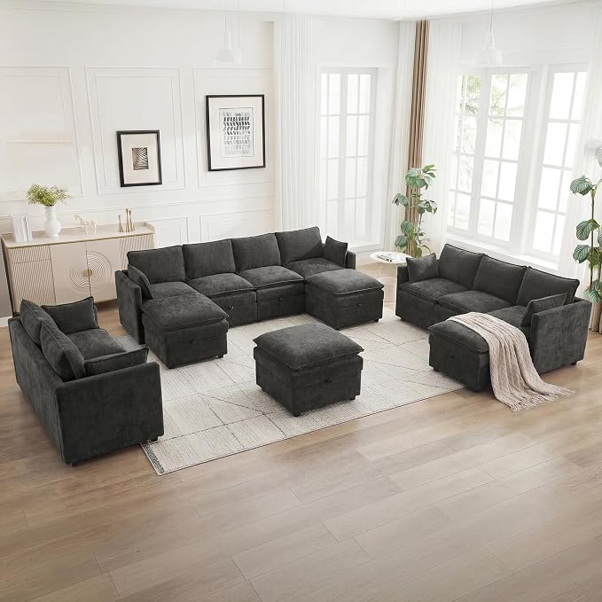 30" Cloud Modular Single Sofa Chair with Storage, Modern Upholstered Accent Chair Deep Seat, Chenille Reading Lounge Armchair for Living Room, Bedroom, Small Space, Dark Grey