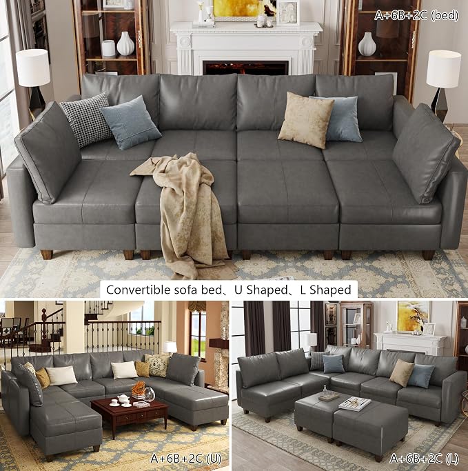 EASE MOOSE Modular Sectional Sofa Sleeper Couch with Storage,Faux Leather Large Moduar Sleeper Sofa Sectional Sofa Bed Modular Couch for Living Room
