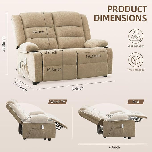 52Inch Reclining Loveseat Sofa,Power Loveseat Recliner,Electric Love seat Recliner Sofa for Bedroom,Living Room with Charging Ports,Brown