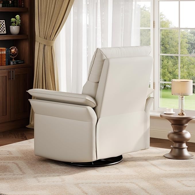 IDEALHOUSE Power Recliner Chair with Side Pockets, 270° Swivel & Glider, USB Charging Port, PU Leather, Thickened Dual-Layer Armrests, Modern Recliner for Living Room, Bedroom (White)