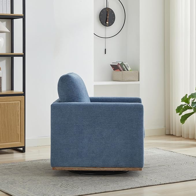Swivel Accent Chair Set of 2, 360 Degree Square Swivel Chair for Living Room, Mid Century Modern Upholstered Barrel Chair,Comfy Sofa Armchairs for Bedroom,Nursery,Chenille, Blue