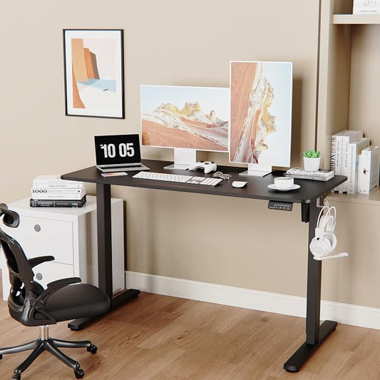 LongKe Electric Standing Desk Adjustable Height, 48x24 Inches Sit Stand up Desktop for Home Office, Ergonomic Rising Computer Table with Memory Preset, Black