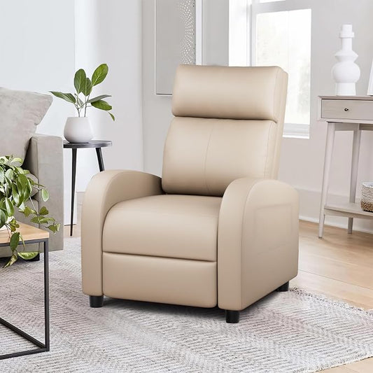 JUMMICO Recliner Chair Adjustable Home Theater Single Recliner Sofa Furniture with Thick Seat Cushion and Backrest Modern Living Room Recliners (Leather, Beige)
