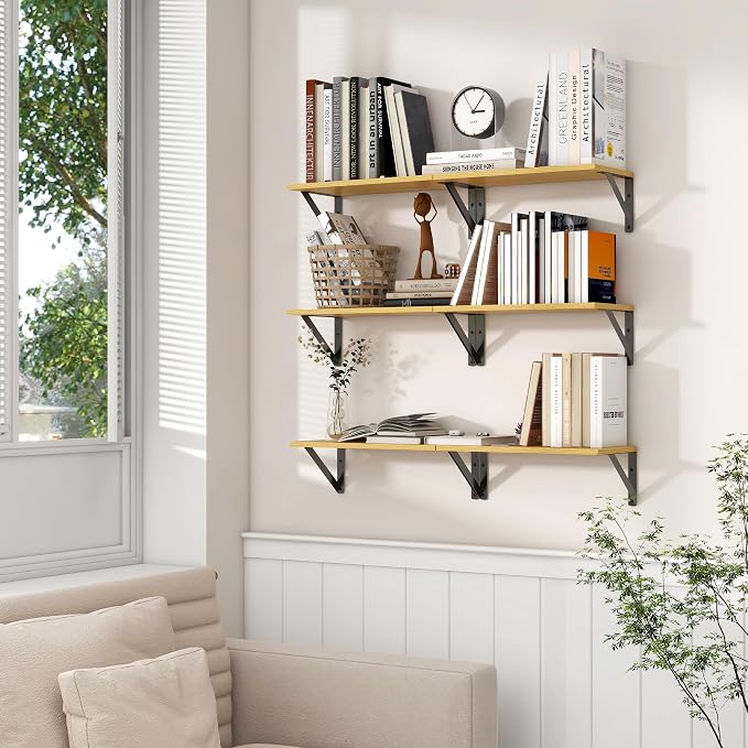 Axeman Oak Floating Shelves for Wall Set of 2, 16'' x 8'' Oak Bookshelf for Living Room Bedroom, Engineered Wood, Holds up to 30 Lbs, Installation Hardware Included