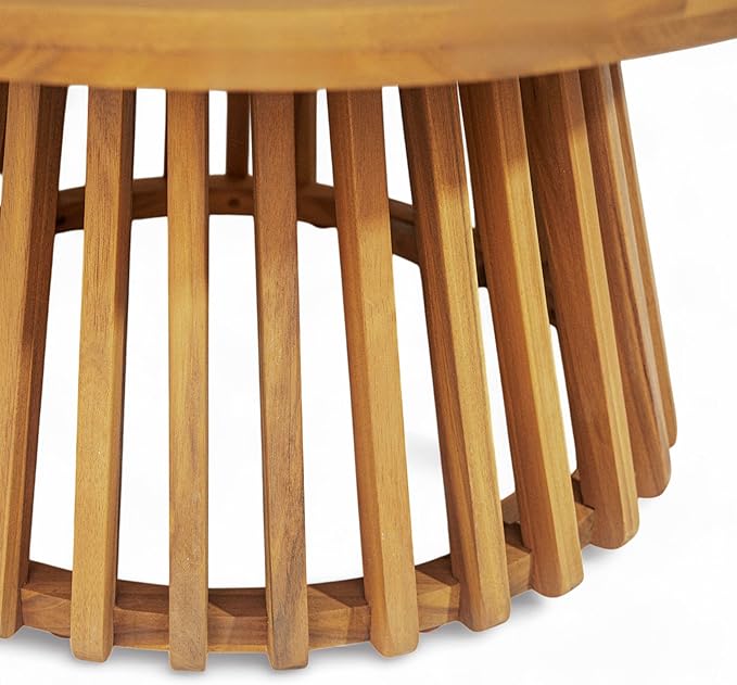 Merax Patio Outdoor Acacia Wood Round Coffee Table for Backyard, Lawn, Balcony, Teak Finish