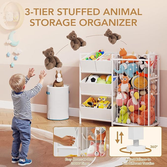 BBLIKE Kids Storage Organizer with 4 Removable Bins, Kids Storage Toy Shelf Organizer for Stuffed Animal Holder for Bedroom Playroom Nursery, White