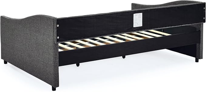 KEIKI Full Size Upholstery Daybed with 2 Drawers and Headboard, Mid-Century Style Tufted Sofa Bed with Button on Back, Easy Assembly, No Box Spring Required, for Living Room and Bedroom, Dark Grey