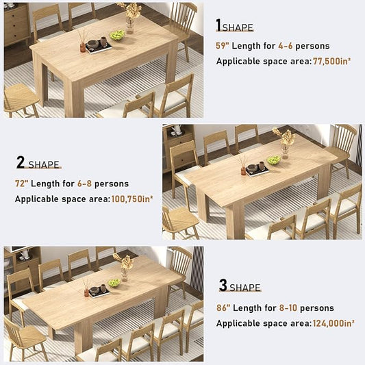 59"-86" Extendable Dining Table for 6-8 Person, Wooden Dining Room Table, Modern Extendable Table for Gatherings, Meeting for Small Kitchens, Dining Office Areas(Natural)