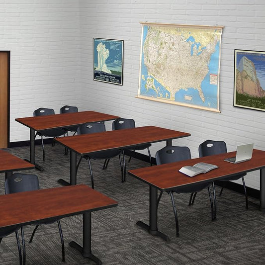 Romig Pillar 66 x 24 in. Steel T-Base Training Seminar Table- Cherry