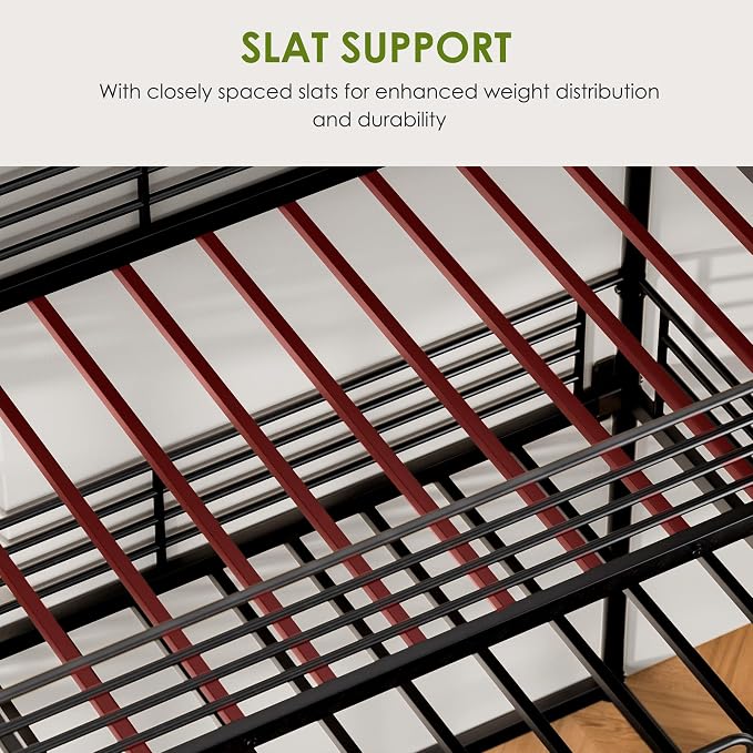 Triple Bunk Beds, 3 Bunk Bed Twin Over Twin Over Twin with 2 Ladders, Metal Frame with Guardrails,Heavy Duty Triple Bed Frame for Teenagers/Adults Bedroom, No Box Spring Needed