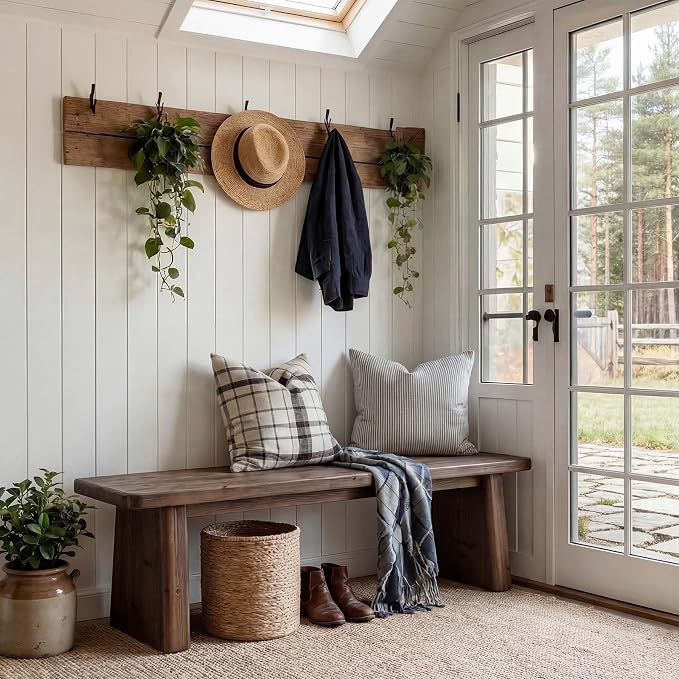 55.1" Solid Wood Entryway Bench, Rustic Shoe Bench for Mudroom Hallway, End of Bed & Dining Kitchen Benches, Easy Assembly, Espresso