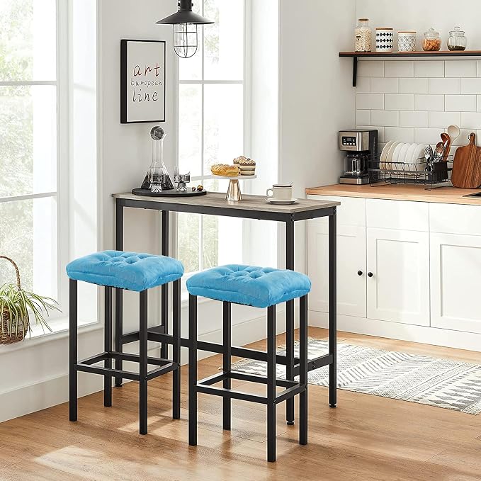 Rectangular Stool Cushion Set of 2, Soft Saddle Stool Cushions with Ties, Nonslip and Washable, Light Blue, 18 x 10.5 x 4 Inch