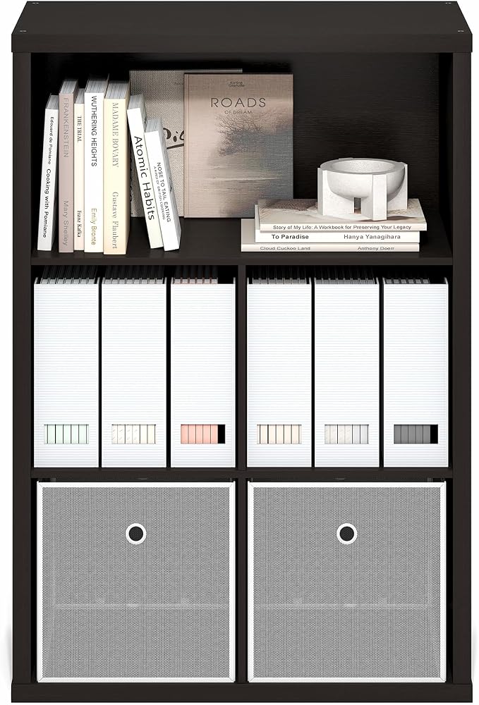 Furinno Cubicle 5-Cube Book Shelf, Extra Thick Frame Bookshelf, Dark Oak | Cube Storage Organizer Bookcase with Closed Back, 15.3 x 29.9 x 43.3, for Living Room, Bedroom, Home Office