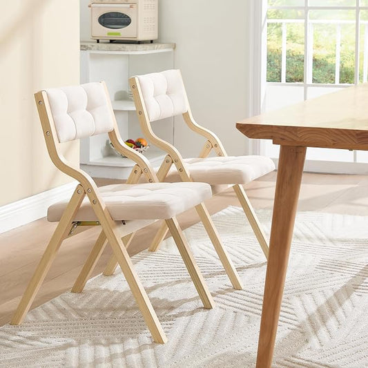 Folding Dining Chairs Set of 4,Padded Foldable Dining Chairs with Cushion,Portable Wooden Folding Chairs for Dining Rooms Kitchen Wedding and Party Indoor Beige