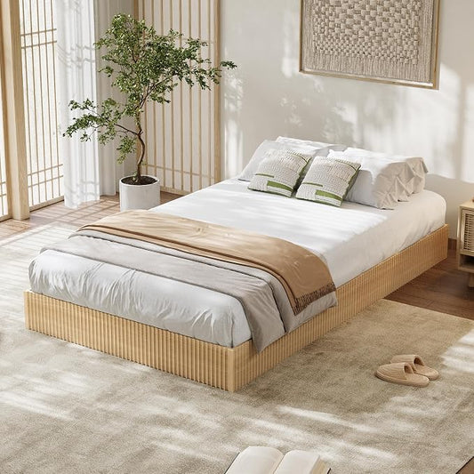 Garvee Twin XL Bed Frame, Wood Platform Bed with Fluted Design, Low Profile BedFrame, Minimalist Bed Base with Noise-Free, Easy Assembly, No Box Spring Needed, Natural