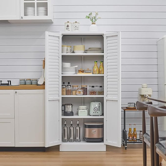 61'' Metal Pantry Cabinet, Steel Storage Cabinet for Kitchen & Home | Flexible Storage with Heavy-Duty Shelves,Stable Design with Floor Protection,Freestanding Structure