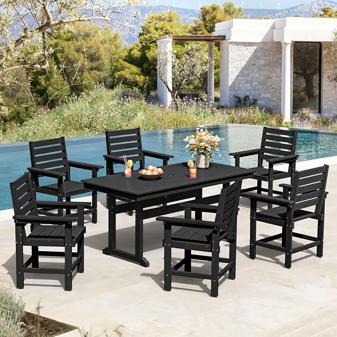 Patio Dining Chairs Set of 2, HDPE Weather Resistant Outdoor Chairs with Armrest, Heavy Duty 300LBS Support Patio Chairs for Backyard Deck Porch Balcony, Black
