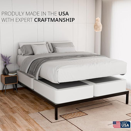 Nutan, 8-Inch Sturdy Wood Box Spring for Mattress Support - Durable and Fully Assembled, Natural Wood Foundation for California King, White