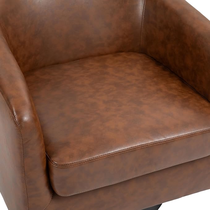 360° Swivel Barrel Accent Chair Armchair, Faux Leather Modern Round Club Arm Chair Upholstered Single Sofa Seating Corner Nook Side Reading Seat for Living Room, Office, Bedroom - Coffee Brown