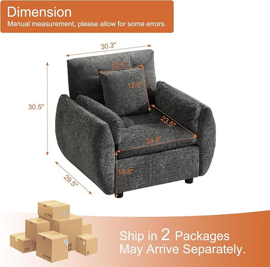30" Single Modular Cloud Sofa Accent Chair, Deep Seat Tufted Chenille Armchair, Sectional Sofa for Living Room, Dark Grey