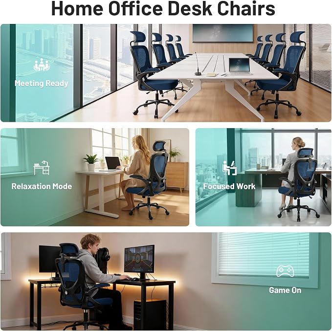 AreShark Office Chair - Ergonomic Desk Chair Breathable Mesh Chair with 2D Headrest & Adjustable Lumbar Support - Executive High Back Rolling Swivel Computer Gaming Chair with Wheels Flip-up Armrests