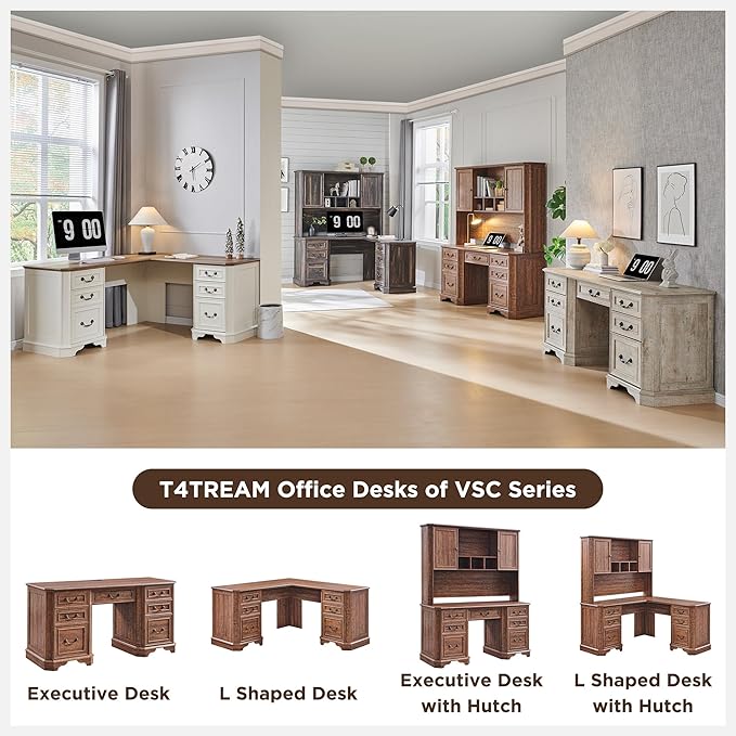 T4TREAM 59" Home Office Desk Hutch with Ample Storage, Only Match VSC Series Farmhouse Desk (Reclaimed Barnwood)