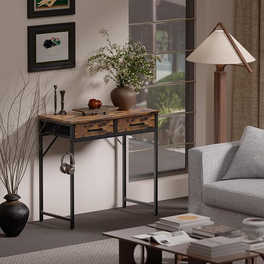 Pamray 32 Inch Small Computer Desk with 2 Drawers for Bedroom Study Writing Home Office Table for Small Spaces Vintage