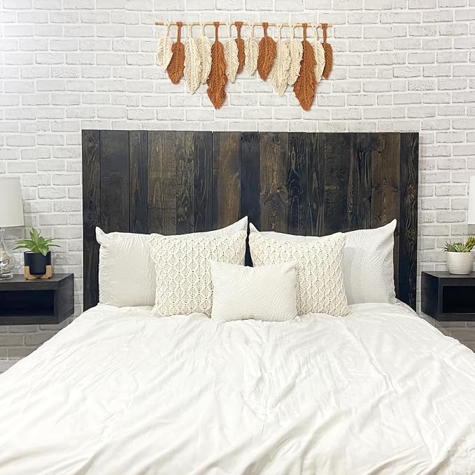 Barn Walls Queen Wood Headboard - Black Barrel Rustic Design - Wall Mounted Floating Headboard for Queen Bed - Handcrafted Solid Wood - Easy No-Drill Installation