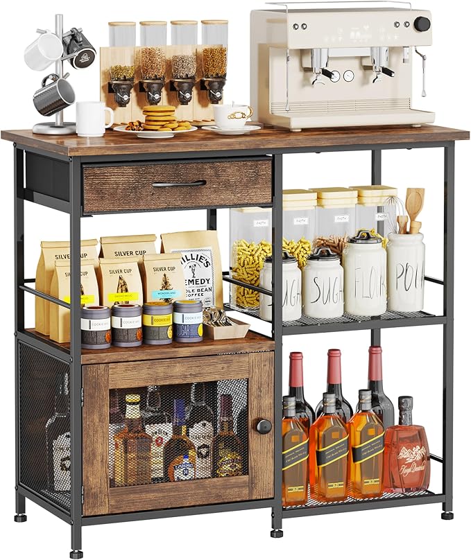 SWTYMIKI 33.31''x14.25'' Coffee Bar Cabinet - Large Farmhouse Coffee Stand Station Multi-Purpose Buffet Sideboard Cabinet with Drawers - Kitchen Bar Table for Living Room, Small Space, Espresso