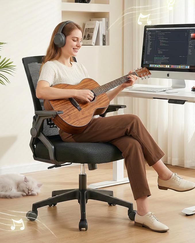 GTPLAYER Ergonomic Office Chair with Flip-up Armrests Executive Computer Chair for Home Office, Breathable Mesh & Comfy Lumbar Support, Black