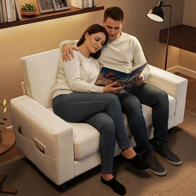 Loveseat Sofa丨53 inch Love Seat Small Couch for Small Space 丨7.5” Thick Seat Cushion Sofas for Bedroom丨Chenille Mini Couch for Apartment Beige
