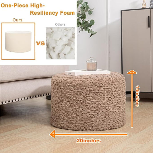 Round Pouf Ottoman 20 x 20 x 14 Inches Boho Poof Home Decor Floor Pouffe Ottoman Foot Rest for Couch Sofa Bean Bag Chairs Living Room Bedroom (Caramel)