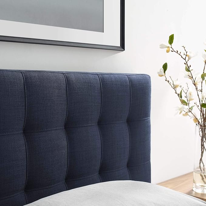 Modway Lily Tufted Linen Fabric Upholstered Twin Headboard in Navy