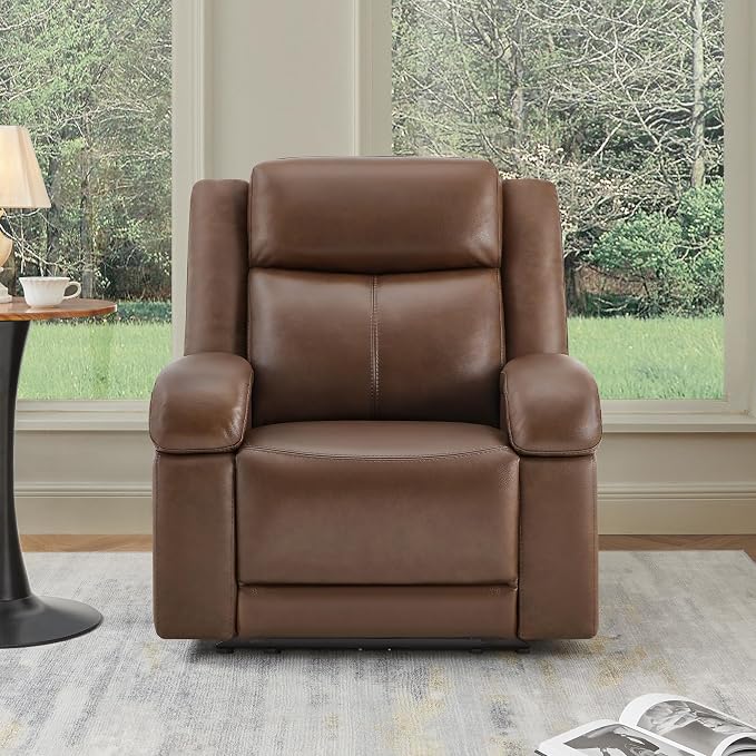 Watson & Whitely Genuine Leather Power Recliner Chairs for Adults, Wall Hugger RV Recliner with Power Headrest & Charging Ports, Electric Recliner Sofa Chair for Living Room, Cafe