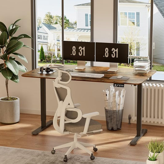 YESHOMY Height Adjustable Electric Standing Desk, 55 inch Computer Table, Home Office Workstation, Black Leg/Rustic Brown Top