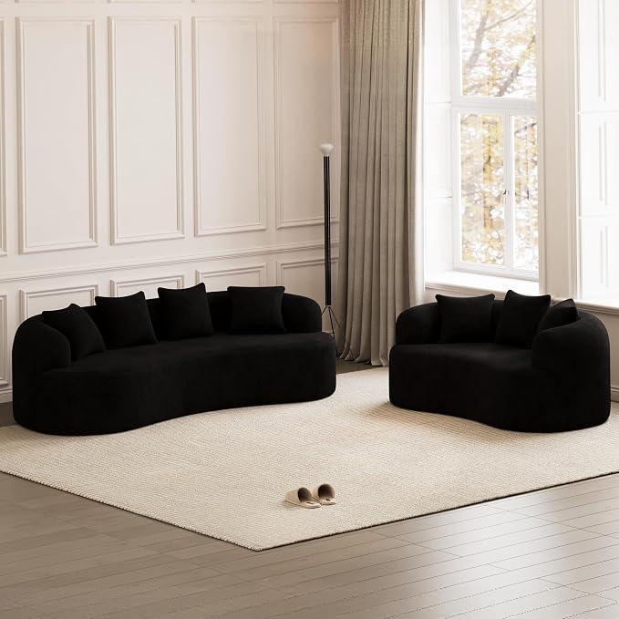107" Curved Sofa for Living Room, Modern Chenille Cloud Couch Sofa, Luxury Plush Extra Deep 4-Seater Oversized Boucle Couch for Small Spaces, Apartment, No Assembly Required, Black