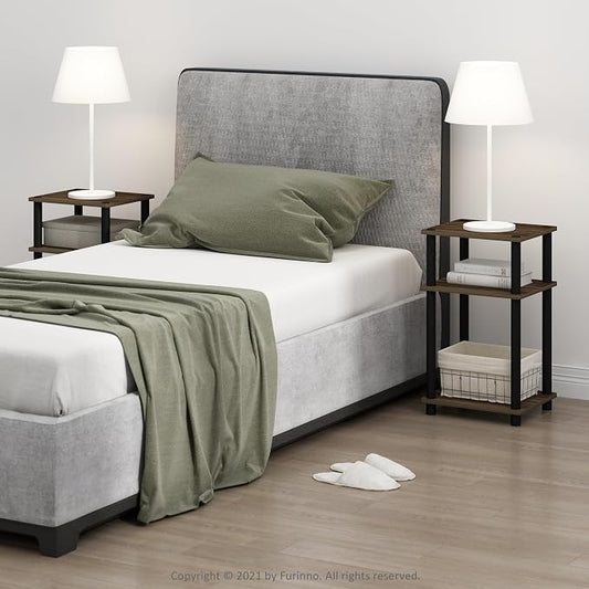 Furinno JUST Night Stand Set of 2, 3-Tier Turn-N-Tube Nightstand, Toolless Bedside Tables, End Table, Side Table with Open Storage for Bedroom, Closet, Dorm, Bathroom, Columbia Walnut