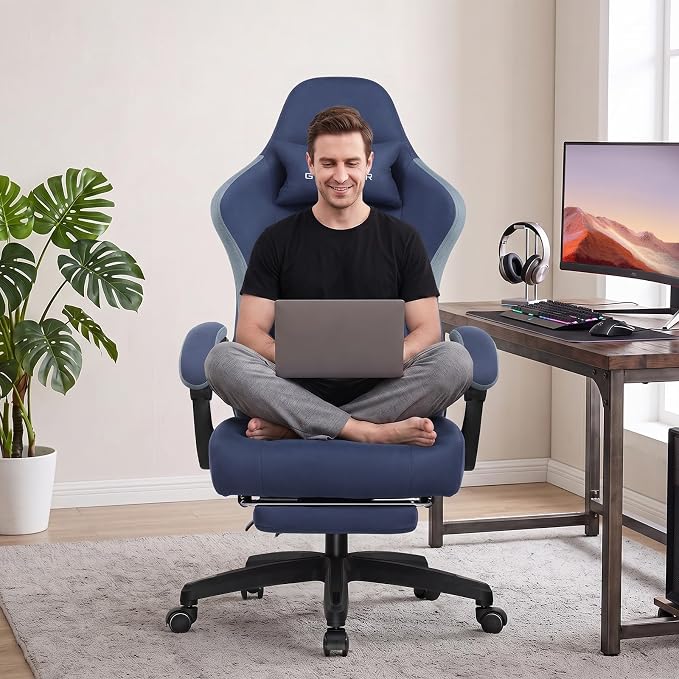 GTPLAYER Gaming Chair, Computer Office Chair with Pocket Spring Cushion, Linkage Armrests and Footrest, High Back Ergonomic Computer Chair with Lumbar Support Task Chair with Footrest(Blue)