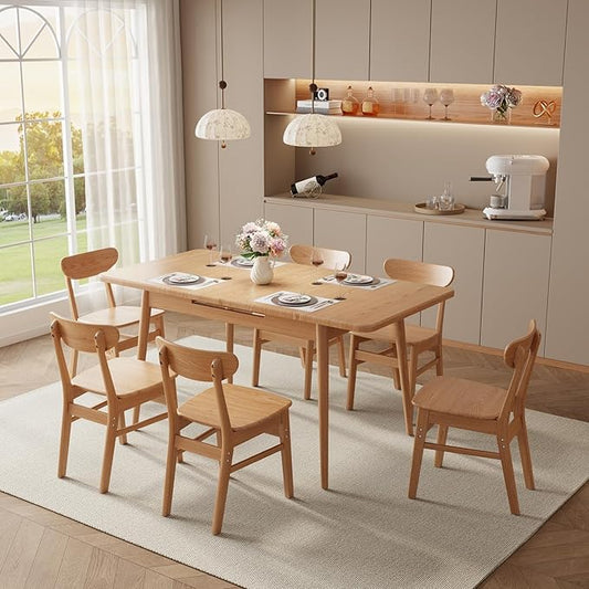 Muwuele Solid Wood Extendable Dining Table for 4-8 People with Seamless Extension from 47.2 to 63 Inches, Easy Assembly, Expandable Tables for Small Spaces, Dining Room, Kitchen, Living Room, Natural