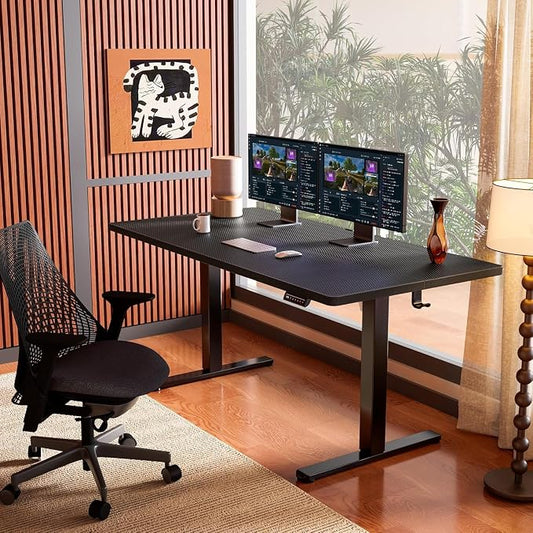 ErGear Height Adjustable Electric Standing Desk, 63 x 28 Inches Sit Stand up Desk, Memory Computer Home Office Desk, Carbon Fiber Black