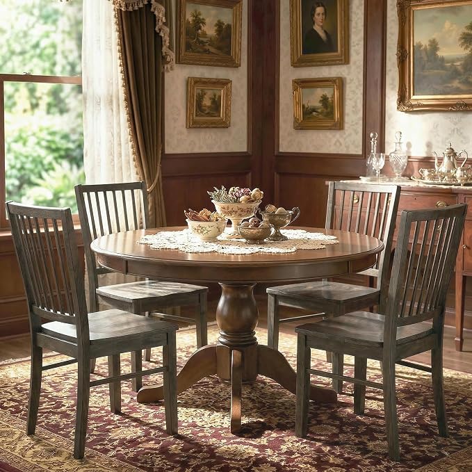 HOMCOM Farmhouse Dining Chairs Set of 2, Ergonomic Solid Wood Armless Kitchen Chairs with Rubberwood Legs for Dining Room, Kitchen, Charcoal Gray