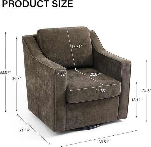 Swivel Accent Chair Set of 1, Modern Round Barrel Arm Chair for Living Room, Bedroom, Comfy Club Reading Chairs for Adults, Chenille Light Coffee
